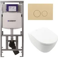 Villeroy & Boch Subway 2.0 DirectFlush Toiletset geberit reservoir bedieningsplaat beige ronde knoppen - softclose - White Alpine (wit) 0701131/0124060/SW1102365/ga26028/