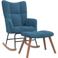 vidaXL Schommelstoel met krukje blauw fluweel