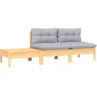 vidaXL 3-delige Loungeset met grijze kussens massief grenenhout