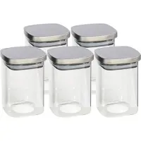 Gerimport Voorraadpot 1400 ml glas - 5x - RVS deksel - luchtdicht - vaatwasserbestendig