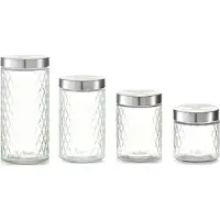 Zeller 7x Glazen keuken voorraadpotten/bewaarpotten 750/1200/1500/2000 ml geruit - Voedsel bewaren/opslaan/opslag