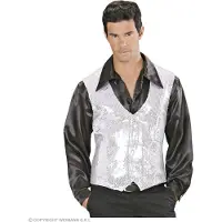Widmann Carnaval verkleed gilet met pailletten - zilver - heren - vestje - glitters - verkleedkleding - glitterjasje L