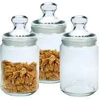 Luminarc Voorraadpot/bewaarpot - Set van 3x stuks - 1000 ml - glas - met deksel - glazen voorraadbus - potten