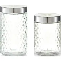 Zeller 6x Glazen keuken voorraadpotten/bewaarpotten 1200/1500 ml geruit - Voedsel bewaren/opslaan/opslag