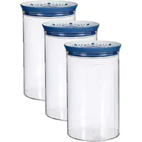 Stefanplast 6x stuks voorraadpot/bewaarpot transparant/blauw met deksel L12xB12xH18 cm - 1200 ml - Kunststof voorraadpotten
