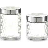 Zeller 6x Glazen keuken voorraadpotten/bewaarpotten 750/1200 ml geruit - Voedsel bewaren/opslaan/opslag