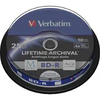Verbatim M-DISC BD-R 4X 25GB INKJET PRINTABLE 10 PACK SPNDL