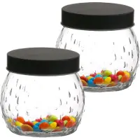 Urban Living Voorraadpot/bewaarpot Mora - 2x - 1L - glas - zwart - D13 x H13 cm