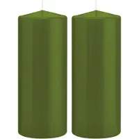 Trend Candles 2x Kaarsen olijfgroen 8 x 20 cm 119 branduren sfeerkaarsen - Stompkaarsen