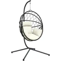 vidaXL Hangstoel, eivormig design, met standaard, beige, riet en staal
