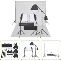 The Living Store Fotostudioset - Continuverlichting - 40x40cm softbox - Zwart - 78-210cm statieven - Achtergrondsets - 500x300cm wit - Draagtas