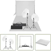 The Living Store Fotostudioset Aluminium - 2x Paraplu - 2x Daglichtlamp - 2x Statief - 1.5x3m Achtergrond - Wit