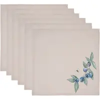 Clayre & Eef Servetten Katoen Set van 6 40x40 cm Beige Blauw Katoen Vierkant Bosbessen Servet Stof Beige Servet Stof