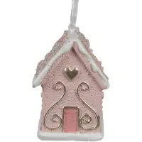 Clayre & Eef Kersthanger Gingerbread house 4x4x6 cm Roze Kunststof Kerstboomversiering Roze Kerstboomversiering
