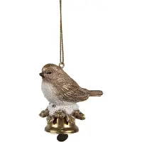 Clayre & Eef Kersthanger Vogel 6 cm Bruin Kunststof Kerstboomversiering Bruin Kerstboomversiering