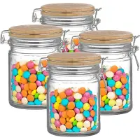 Urban Living Weckpot/inmaakpot - 4x - 700 ml - glas - met beugelsluiting - bamboe deksel