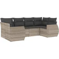 vidaXL 6-delige Loungeset met kussens poly rattan lichtgrijs