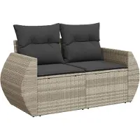 vidaXL Tuinbank 2-zits met kussens poly rattan lichtgrijs