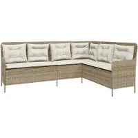 vidaXL - Tuinbank - met - kussens - L-vormig - poly - rattan - beige