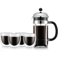 Bodum Chambord french press koffiezetter &amp; PAVINA glazen set - 1 L, 4 x 250 ml
