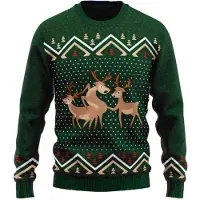 JAP Christmas Kersttrui (maat L) - 100% Gerecycled - Kriebelt niet - Kerstcadeau volwassenen - Foute Kersttrui dames en heren - Drie neukende rendieren - Groen