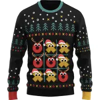 JAP Christmas Interactieve Kersttrui (maat XS) - 100% Gerecycled - Kriebelt niet - Kerstcadeau volwassenen - Foute Kersttrui dames en heren - Boter, Kaas en Eieren - Rood/Geel/Zwart