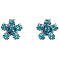 Behave - Oorbellen - Bloem - 925 Sterling Zilver - Petrol Blauwe Kristal steentjes