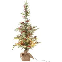 J-Line Kerstboom + Jute Tas + Led Plastic Sneeuw Groen/Rood Klein