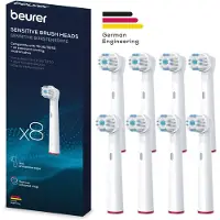 Beurer Sensitive Opzetborstels – Set van 8 – Compatibel met TB 15, TB 30, TB 50, Oral-B* & alle gangbare roterende tandenborstels – Met Beschermkap & Kleurringen – 3 Jaar Garantie