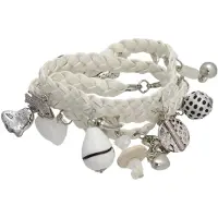Behave Armband - Met Hangers - Gevlochten Wikkelarmband - Imitatieleer - 65,5 cm (+6 cm verlengketting) - Wit