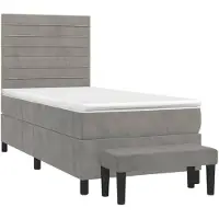 vidaXL Boxspring met matras fluweel lichtgrijs 90x190 cm
