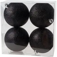 Cosy & Trendy 4x Kunststof kerstballen glitter zwart 10 cm kerstboom versiering/decoratie - Kerstbal