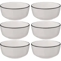 Secret De Gourmet Soepkommen/schaaltjes - 6x - Corona - porselein - D15 x H6.5 cm - wit/zwart - Kommetjes