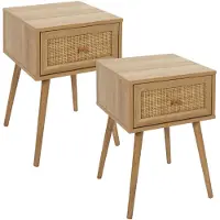 MISOU Nachtkastje - Met Lade - Set van 2 - Rotan - Webbing - Hout