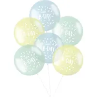 Folat - Ballonnen XL Pastel 'Happy B-day' Blauw 48 cm - 6 stuks
