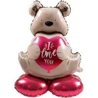Folat - Staande Folieballon - Ombre Love - Bruine beer I love you - 66 cm - Valentijnsdag versiering - Valentijnsdag cadeau - valentijnsdag