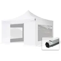 TOOLPORT 4x4 m Easy up partytent met zijwanden (2 panorama), PROFESSIONAL alu 40mm, wit