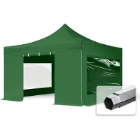 TOOLPORT 4x4 m Easy up partytent met zijwanden (2 panorama), PROFESSIONAL alu 40mm, donkergroen