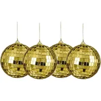 House of Seasons discobal kerstballen - 4x - goud -10 cm -foam-spiegelbol