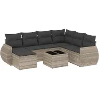 vidaXL 8-delige Loungeset met kussens poly rattan lichtgrijs