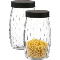 Urban Living voedsel keuken voorraadpot - 2x - bewaarpot - Mora - 2 Liter - glas - transparant/zwart - D13 x H22 cm - weckpotten