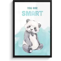 PosterMonkey Poster in lijst - Fotolijst 40x60 cm - Posters - Panda - Blauw - Quote - 'You are smart' - Posterlijst zwart - Kamer decoratie - Wanddecoratie kinderkamer - Muurdecoratie babykamer