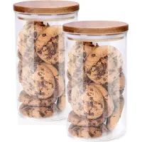 Alpina Voorraadpot/bewaarpot Foodking - 2x - borosilicaat glas - 950 ml - glas/hout - luchtdicht