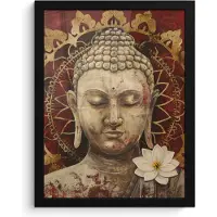 PosterMonkey Poster in lijst - Fotolijst 30x40 cm - Posters - Boeddha - Mandala - Bloem - Rood - Goud - Zen - Posterlijst zwart - Decoratie - Wanddecoratie woonkamer - Muurdecoratie slaapkamer