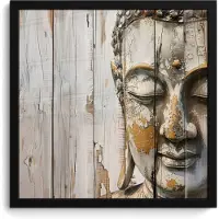 PosterMonkey Poster in lijst - Fotolijst 40x40 cm - Posters - Boeddha - Houtlook - Modern - Industrieel - Posterlijst zwart - Decoratie - Wanddecoratie woonkamer - Muurdecoratie slaapkamer