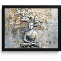 PosterMonkey Poster in lijst - Fotolijst 40x30 cm - Posters - Boeddha - Bloemen - Boom - Goud - Modern - Posterlijst zwart - Decoratie - Wanddecoratie woonkamer - Muurdecoratie slaapkamer