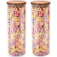 Alpina Voorraadpot/bewaarpot Foodking - 2x - borosilicaat glas - 1650 ml - glas/hout - luchtdicht