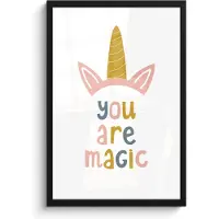 PosterMonkey Poster in lijst - Fotolijst 40x60 cm - Posters - Eenhoorn - Quote - Roze - 'You are magic' - Posterlijst zwart - Kamer decoratie - Wanddecoratie kinderkamer - Muurdecoratie babykamer