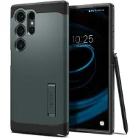 Spigen Tough Armor Hoesje Geschikt voor Samsung Galaxy S24 Ultra - Back Cover met Kickstand Groen