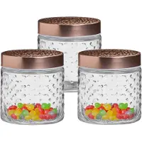 Urban Living Voorraadpot/bewaarpot Blair - 3x - 500 ml - glas - koperen deksel - D11 x H13 cm